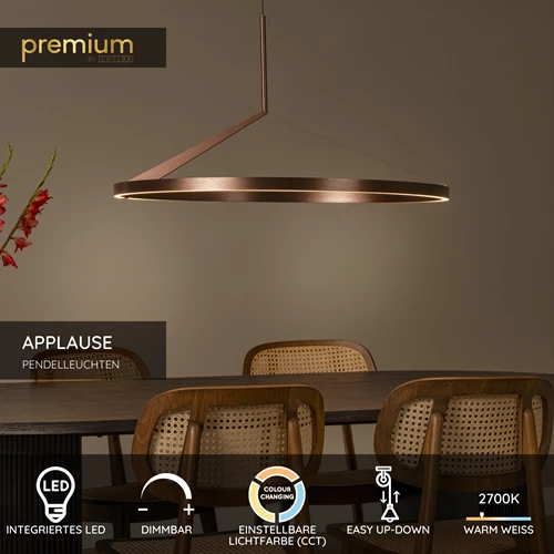 Lucide APPLAUSE - Pendelleuchten - Ø 80 cm - LED Dim. - CCT - 1x50W 2700K/4000K - Hand-Bewegungssensor - Kaffee | Premium - USP